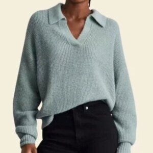 Everlane Green Alpaca Merino Wool Blend Preppy Oversized Polo Sweater Size XS